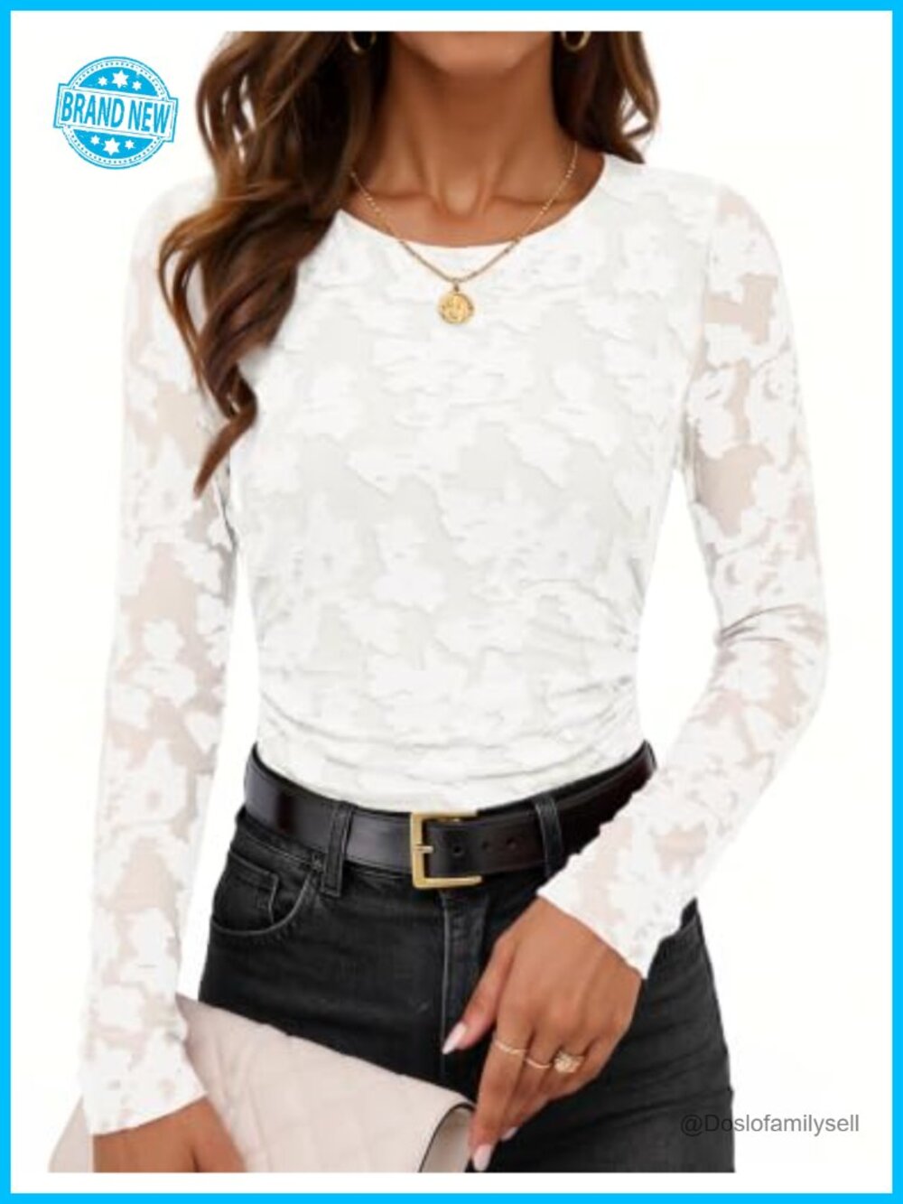 Womens Floral Mesh Blouse Long Sleeve Ruched Waist Dressy Casual Top